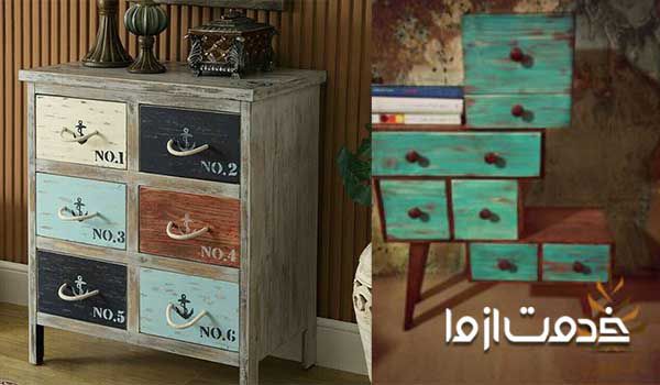 نمونه ای از استفاده از شاپان کاری در رنگ آمیزی و تغییر ظاهر وسایل کهنه چوبی